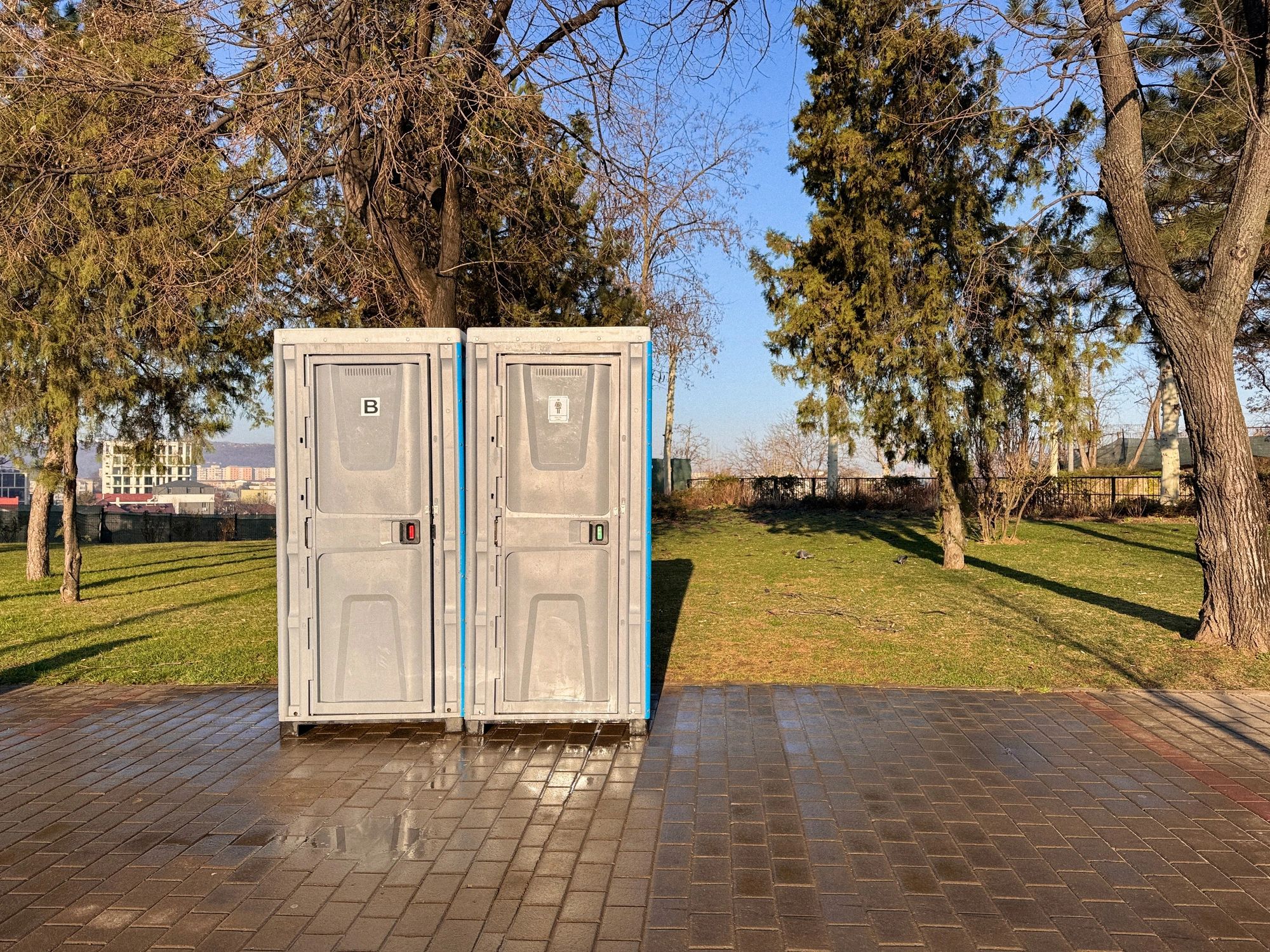 Portable toilets at a busy event